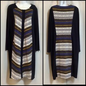 Piccadilly Dress Women’s Size XL Stripe Chevron Navy Yellow Black White